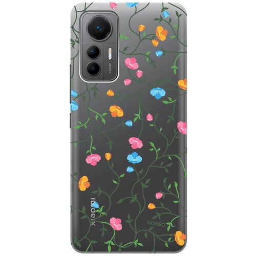 Силиконовый чехол на Xiaomi 12 Lite, Сяоми 12 Лайт с 3D принтом Сurly Flowers прозрачный силиконовый чехол на xiaomi redmi 12 сяоми редми 12 с 3d принтом сurly flowers прозрачный