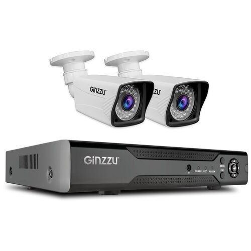 Комплект видеонаблюдения GINZZU HK-426D,4ch,1080N,HDMI,2улич кам 2.0Mp,IR20м,пласт