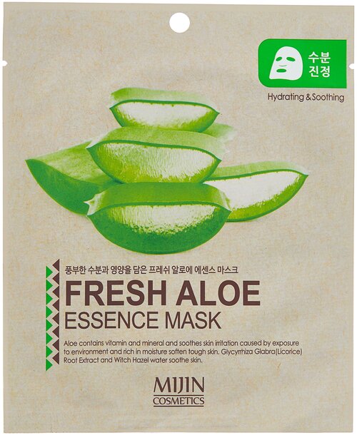 MIJIN Cosmetics тканевая маска Fresh Aloe Essence Mask moisturizing and soothing с экстрактом алоэ, 25 г, 33 мл