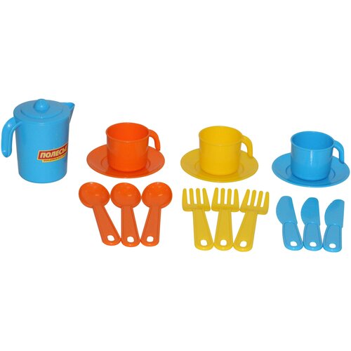 фото Набор посуды полесье "анюта" на 3 персоны 3834 голубой/желтый/оранжевый