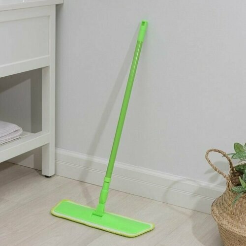 Швабра для мытья пола плоская насадка на липучке из микрофибры 40 14 см 40 гр телескопическая ручка 80-120 см 1520₽