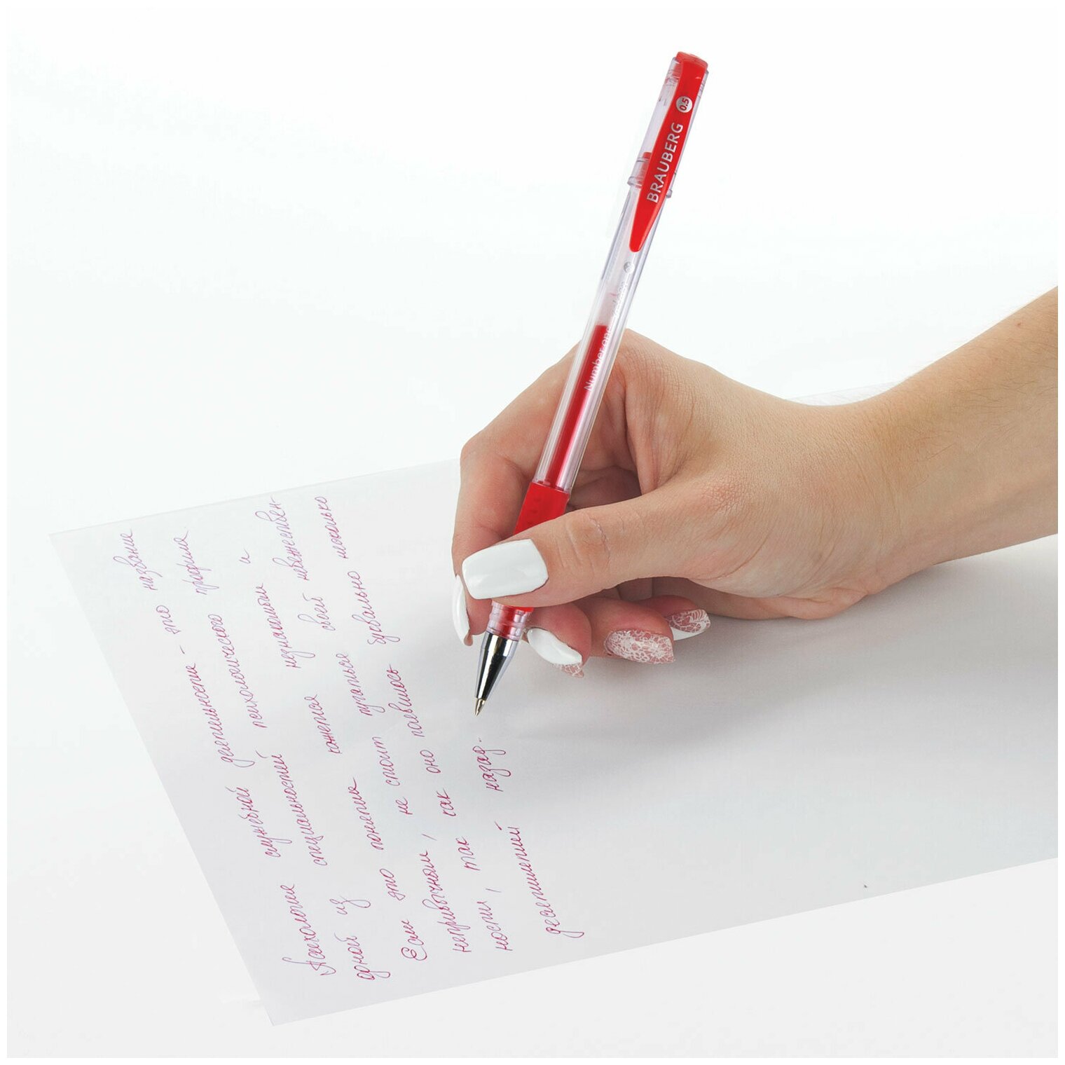 Ручка гелевая Brauberg Number One с грипом красная пишущий узел 0.5мм линия 0.35мм - фото №13