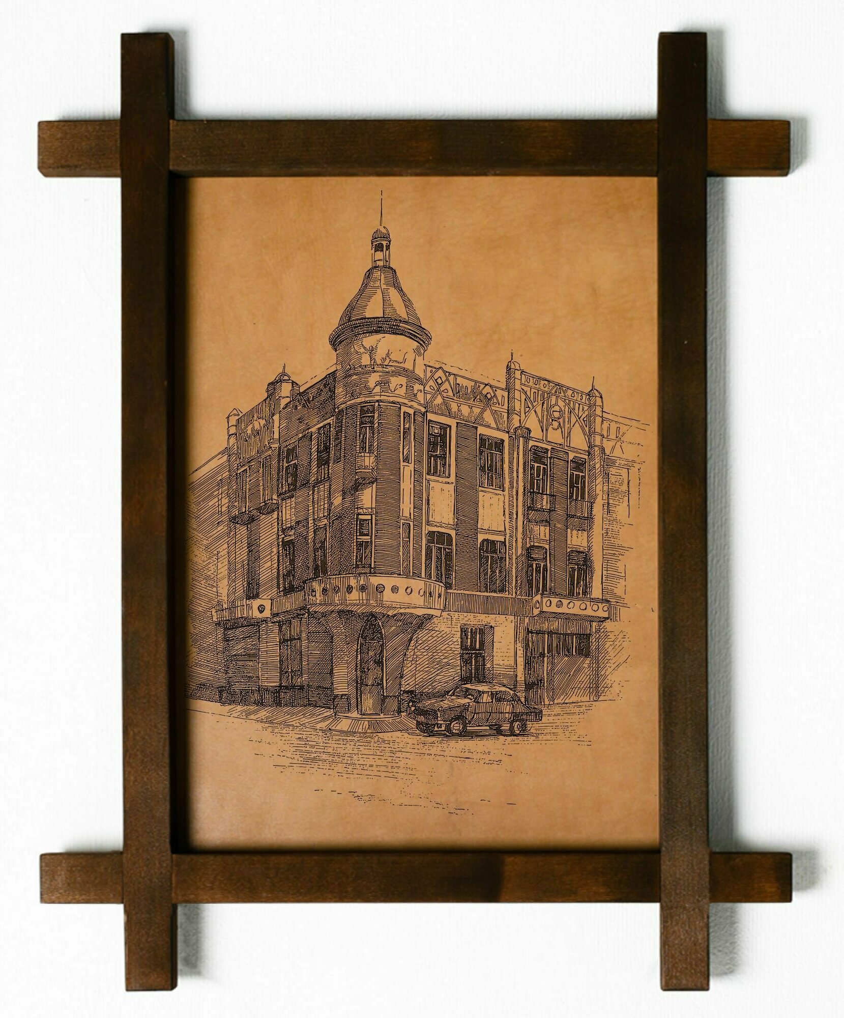 Картина Улица, интерьерная для украшения и декора на стену в деревянной раме, подарок, натуральная кожа, BoomGift