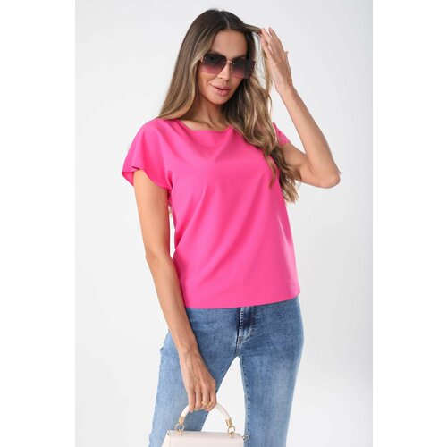 фото Блуза awesome apparel, классический стиль, свободный силуэт, короткий рукав, размер 50, розовый