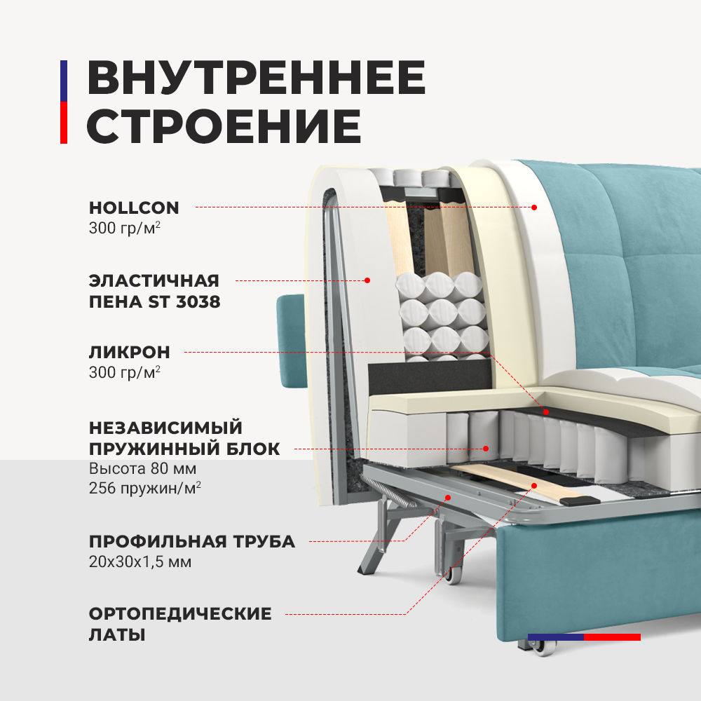 Прямой диван-кровать Аккорд-1 Pure-19, аккордеон, 170х110х93 см