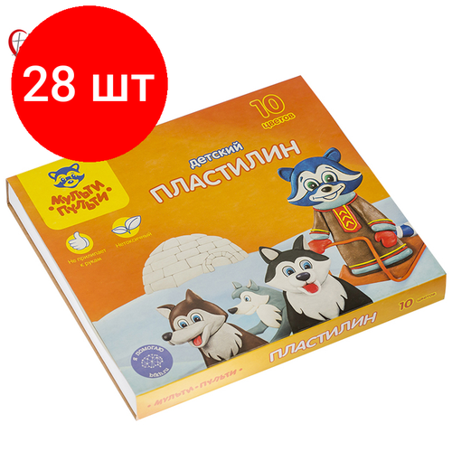 Комплект 28 шт, Пластилин Мульти-Пульти Енот на Аляске, 10 цветов, 150г, со стеком, картон пластилин детский мульти пульти со стеком енот на аляске 8 цветов