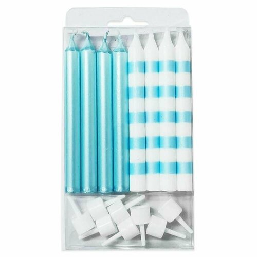 Свеча для торта Ассорти Blue & White в полоску 8шт 8см