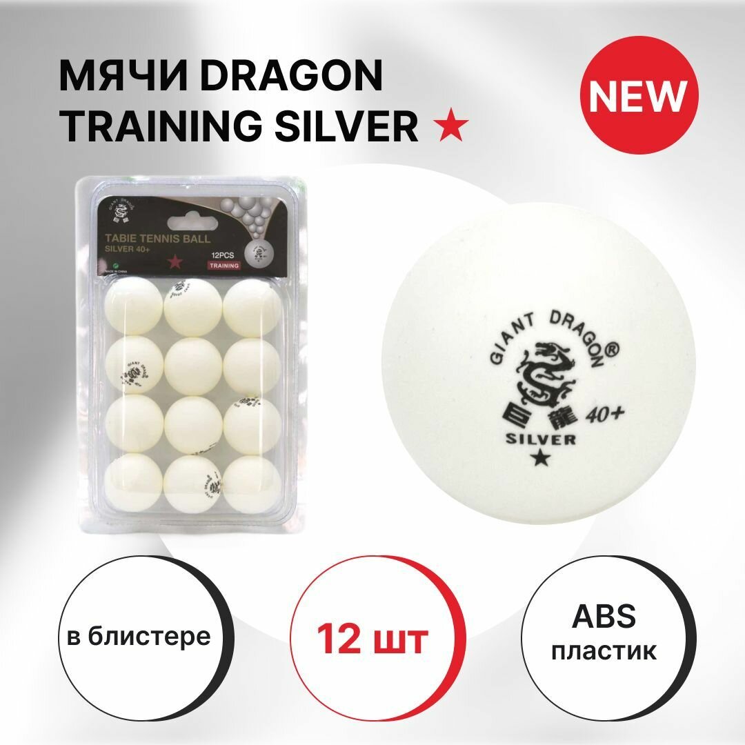 Мячи Dragon Training Silver 1 New 12 шт, бел в блистере