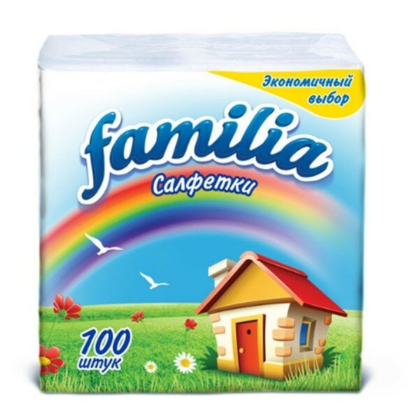 Салфетки Familia белые 24х23см, 100шт радуга