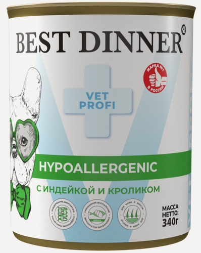 Изображение товара Best Dinner Exclusive Hypoallergenic консервы для собак при проблемах пищеварения c индейкой и кроликом - 340 г х 6 шт