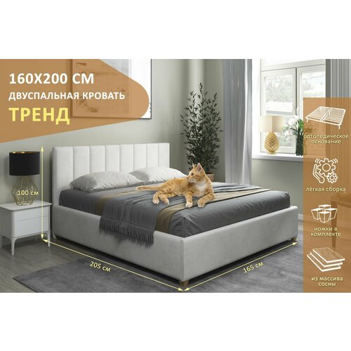Двуспальная кровать Тренд 160х200 см, с ортопедическим подъемным механизмом, цвет молочный