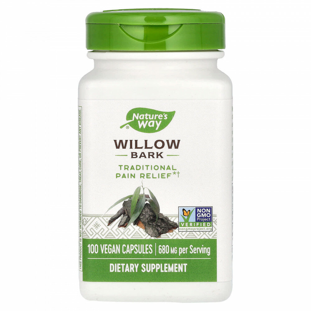 Nature's Way, кора ивы, 100 веганских капсул (340 мг в 1 капсуле)