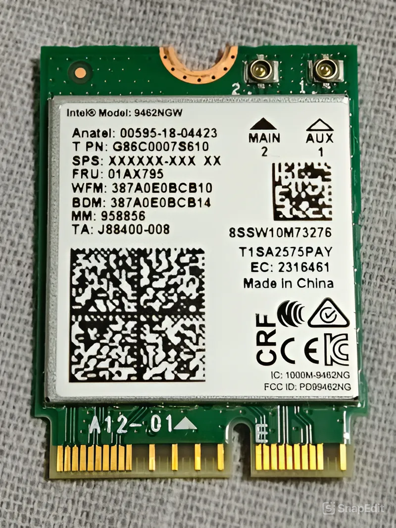 Intel 9462NGW, 2.4/5 ГГц, 600 Мбит/сек, Bluetooth 5.0, Сетевая Карта для Ноутбука
