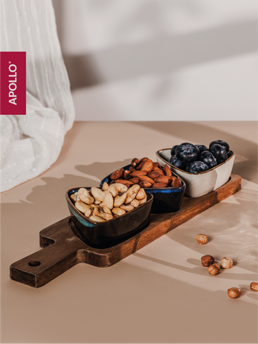 Изображение товара Менажницы Apollo, керамика, 3 предмета, с деревянной подставкой