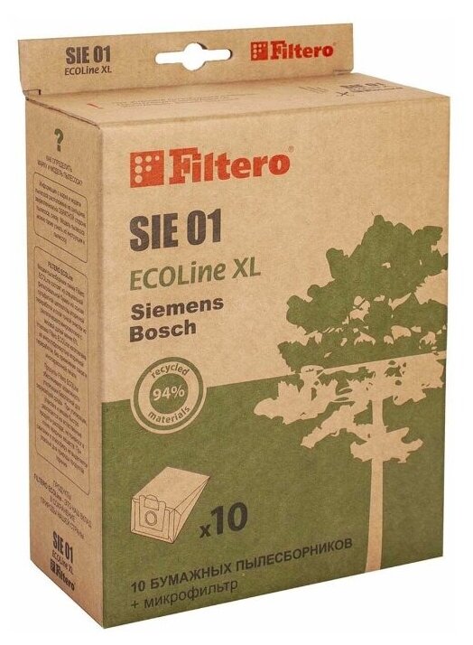 Мешки-пылесборники Filtero SIE 01 ECOLine XL (тип "G ALL"), для пылесосов Bosch(БОШ), Siemens(Сименс), BBZ41FGALL, бумажные, 10 штук + фильтр