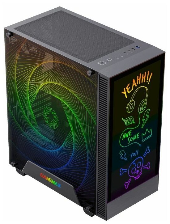 GameMax Корпус Kreator без БП (Midi Tower, ATX, Черный, 1*USB3.0 + 1*USB2.0, RGB 1*120 мм+ fan cont)