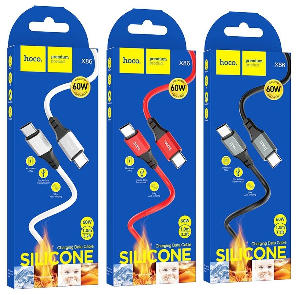 Data кабель Type-C HOCO X86 Type-C 60W 1 метр черный