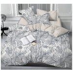 Комплект постельного белья 2,0 спальный с Евро простыней Сатин Листья/ Лучший подарок - изображение