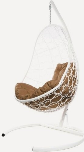 Изображение товара Подвесное кресло кокон M-group "Овал" с ротангом белое+бежевая подушка