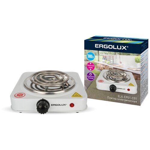 Электроплитка ELX-EP01-C01 1 конф спиральный нагр эл 1000Вт 220-240В бел 13436 Ergolux 108500₽