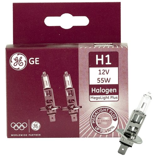 Лампа автомобильная галогенная General Electric Megalight +50 H1 12V 55W P14,5s 2 шт.