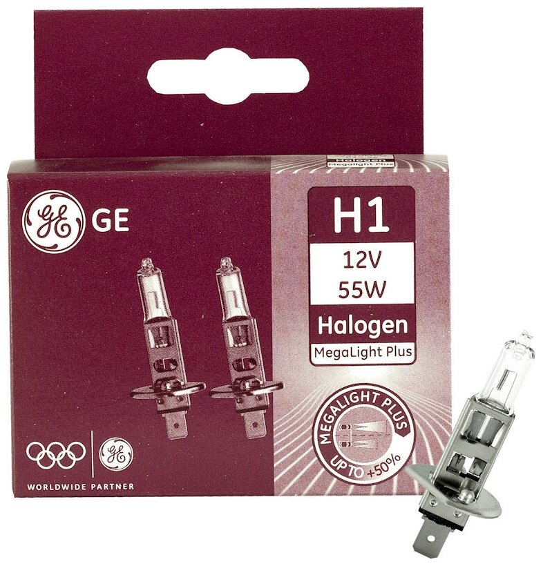 GENERAL ELECTRIC Лампа галоген.H1 12 V 55 W Megalight Plus +50% (P14.5s) (к-т) "GE" (50310MPU)!!!!