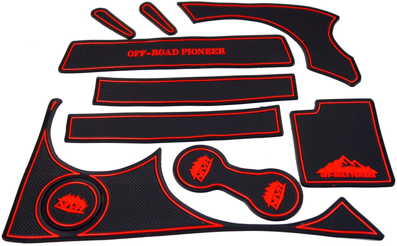 Комплект противоскользящих ковриков Off-Road Pioneer с красной окантовкой для Шевроле Нива Лада Нива Тревел