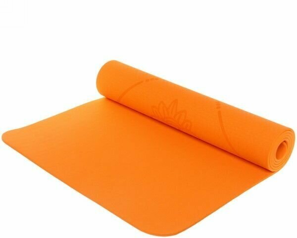 Коврик для йоги и фитнеса нескользящий "Мандала", 183х61 см (ТРЕ), толщина 6 мм, оранжевый