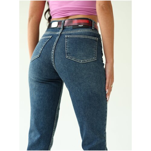 Джинсы мом CRACPOT, размер 28, синий джинсы багги женские с завышенной талией свободные брюки султанки из эластичного хлопка рваные джинсы мом большие размеры