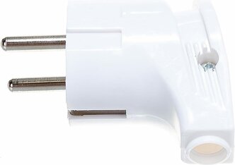 Вилка электрическая угловая с заземляющим контактом белая, 16А, 250 В, IP20