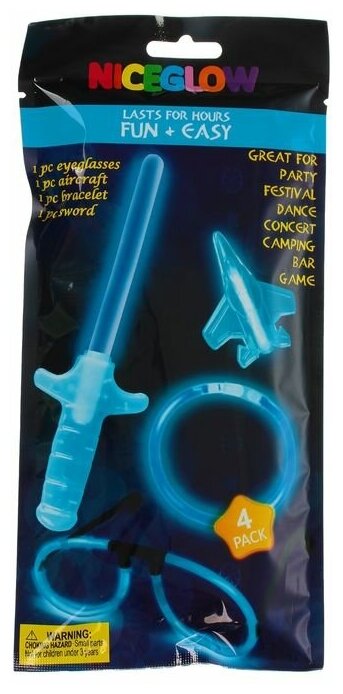 Неоновые аксессуары, набор 4 предмета: меч, игрушка, очки, браслет, цвета микс