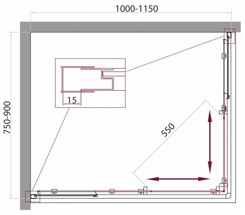 Душевой уголок BelBagno Unique 115x90 UNIQUE-AH-2-100/115-75/90-C-Cr стекло прозрачное, профиль хром, без поддона