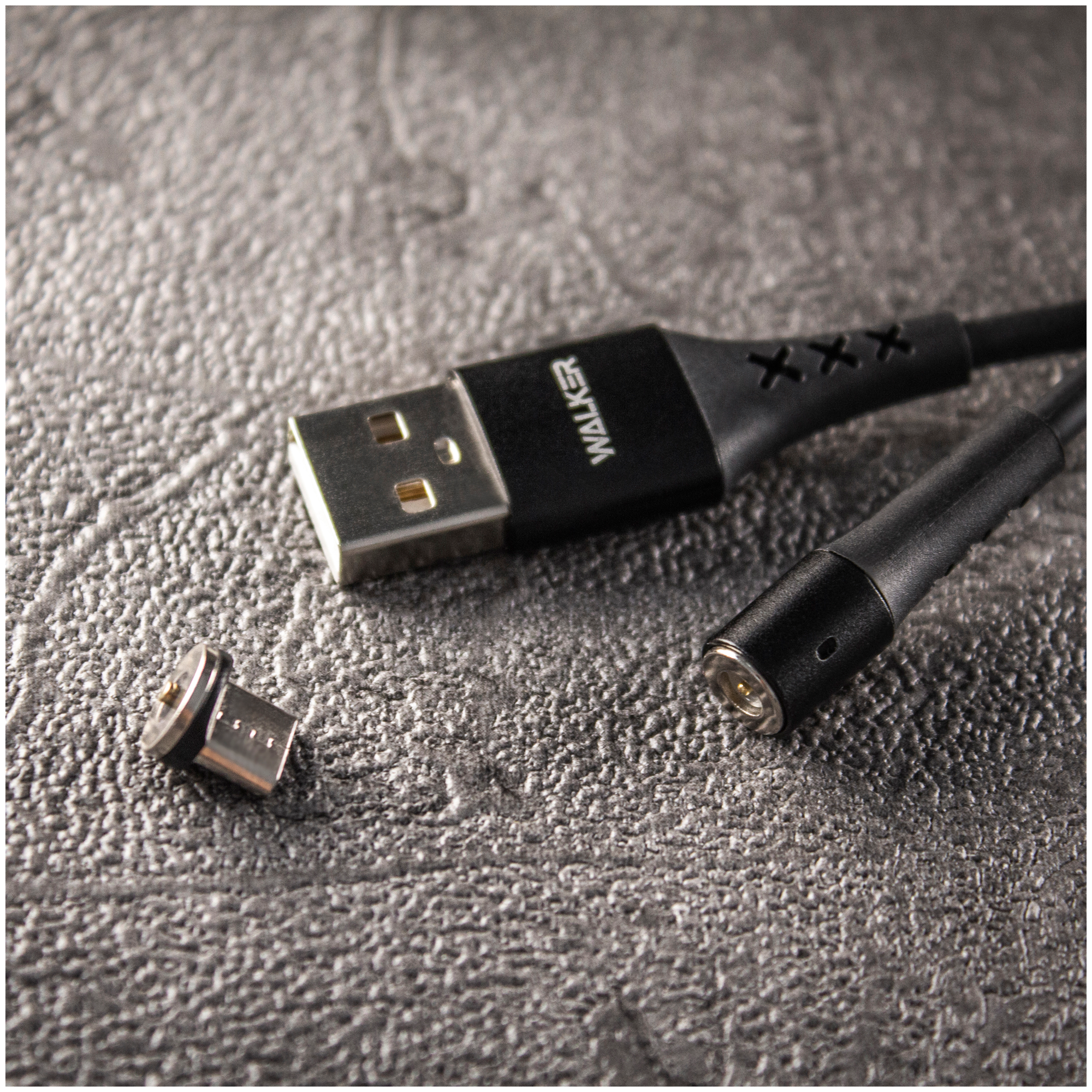 Кабель USB "WALKER" C775 для Micro USB магнитный индикатор прорезиненная оплетка (31А)