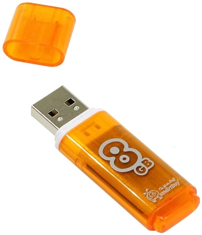 Память SmartBuy "Glossy" 8GB, USB 2.0 Flash Drive, оранжевый