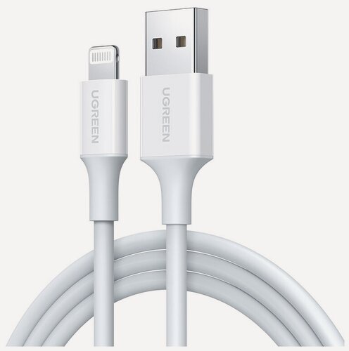 Изображение товара Кабель USB A - Lightning MFI Ugreen, 5В/2.4A, 480 Мбит, резиновое покрытие, 0.5 м, белый (80313)