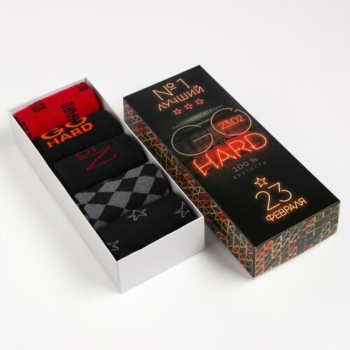 фото Мужские носки kaftan, 5 пар, классические, подарочная упаковка, на 23 февраля, размер 27-29 см (41-44), мультиколор, черный