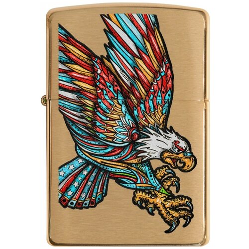 Зажигалка ZIPPO Tattoo Eagle с покрытием Brushed Brass, медь/сталь, золотистая, матовая, 38x13x57 мм