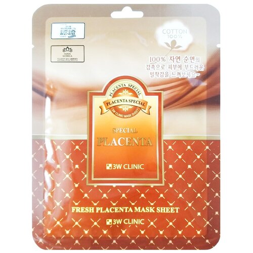 тканевая маска для лица с экстрактом плаценты 3w clinic fresh placenta mask sheet 23 г 3W Clinic Тканевая маска с экстрактом плаценты, 23 г, 23 мл