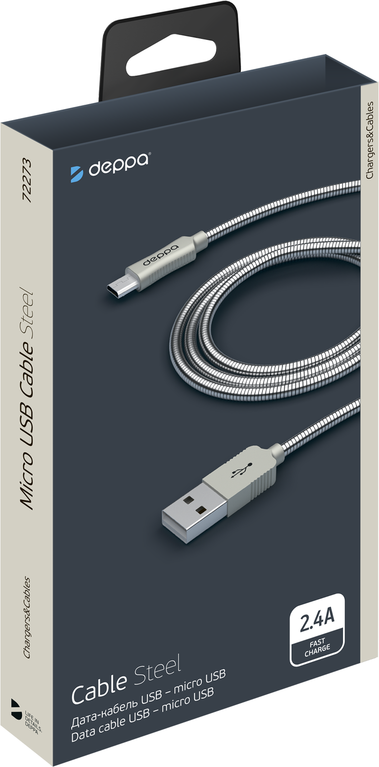 Кабель DEPPA Steel, microUSB - USB, 1.2м, стальной [72273] - фото №7