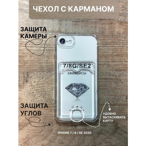Чехол на iPhone 7 8 SE с карманом силиконовый чехол диета для iphone 7 iphone 8 прозрачный айфон 7 айфон 8