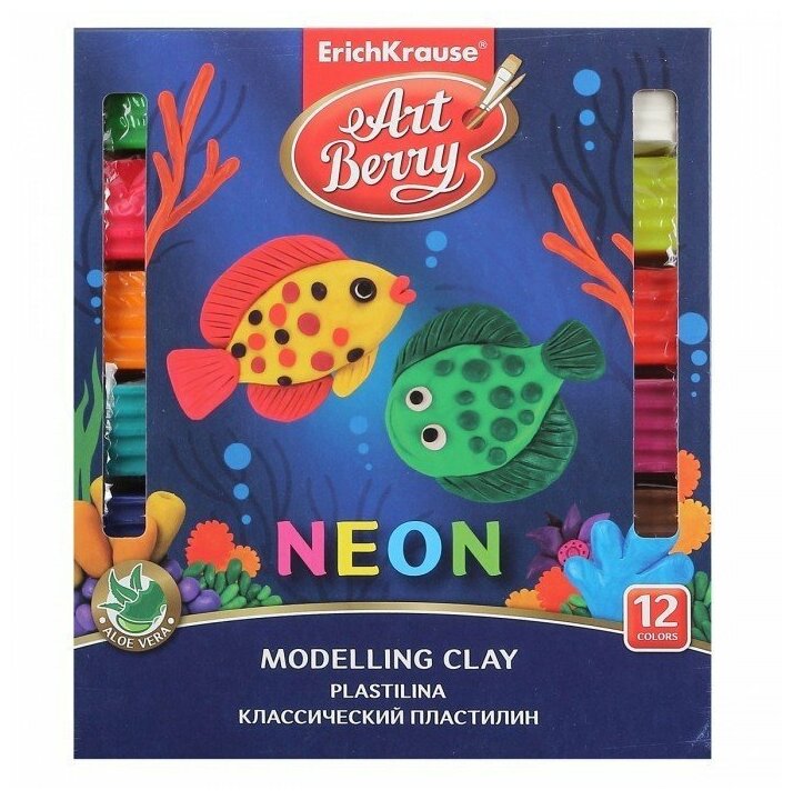 Пластилин ErichKrause Artberry с Алоэ Вера Neon 12 цветов/216г (41767)