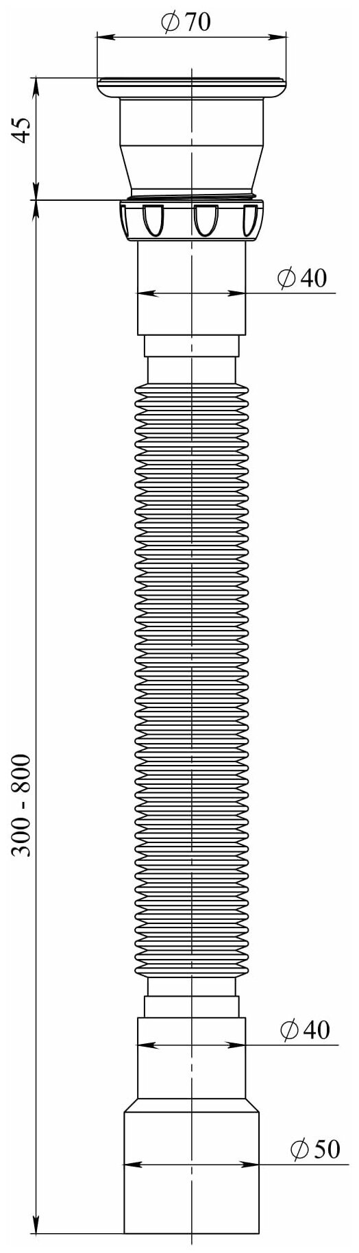 Сифон гофрированный унив. D220 800 мм 1.1/2"х40/50 (нержавеющий выпуск, винт 80) Юникорн - фотография № 5