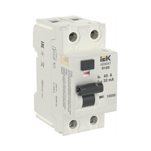 Выключатель дифференциального тока (УЗО) 2п 40А 30мА тип AC ВДТ R10N ARMAT AR-R10N-2-040C030 IEK (3шт.)