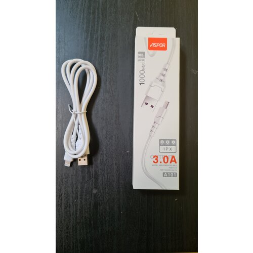 Зарядный кабель USB- I P X . 3.0 A. ASPOR. (белый) 1м.