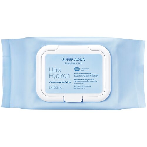 Салфетки MISSHA Super Aqua Ultra Hyalron для умывания и снятия макияжа, 30 шт