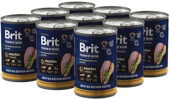 Корм для собак Brit Premium by Nature для взрослых собак всех пород с чувствительным пищеварением, с индейкой и тыквой 9шт.*410г