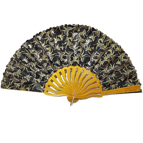 Веер танцевальный золотые бабочки черный складной веер ручной женский косплей реквизит ткань в китайском японском стиле для танцев винтажные веера