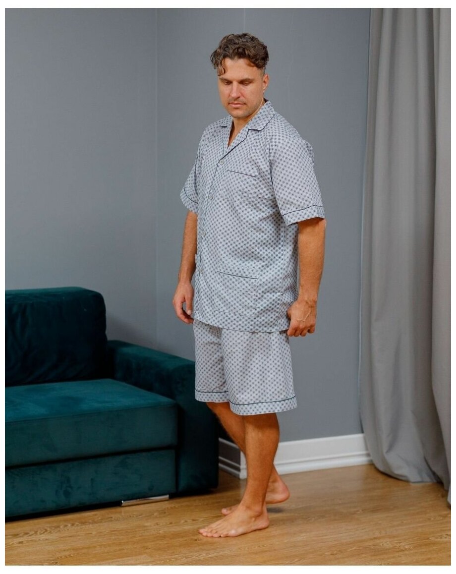 Пижама мужская с шортами и рубашкой на пуговицах хлопок_размер48 - фотография № 6