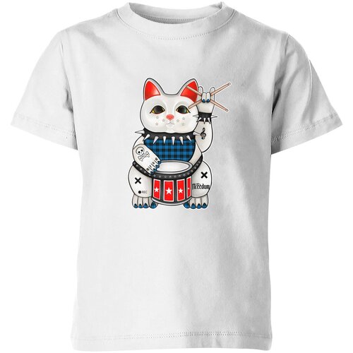детская футболка денежный кот манэки нэко maneki neko cat 152 красный Футболка Us Basic, размер 12, белый