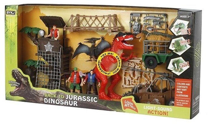 Игровой набор Динозавры "BACK TO DINOSAUR" интерактивная игрушка Тиранозавр, свет, звук, подвижные лапы, аксессуары, 7734В